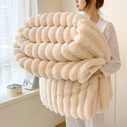 Thickened Wide Striped Flannel Blanket – Multi-Functional Sofa, Bed Sheet & Nap Throw Blanket for All-Season Comfort
