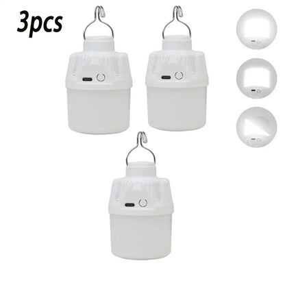 Portable LED Camping Light Bulb USB Rechargeable – 1/2/3/5/10PCS Outdoor Hanging Lamp with 3 Lighting Modes (White/Orange)