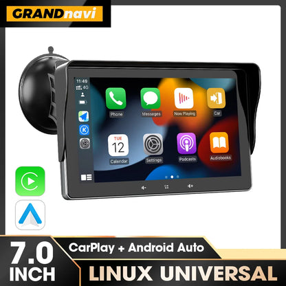 Grandnavi 7-Inch Car Multimedia Player – Wireless CarPlay & Android Auto Portable Touch Screen Universal Car Radio Video System
