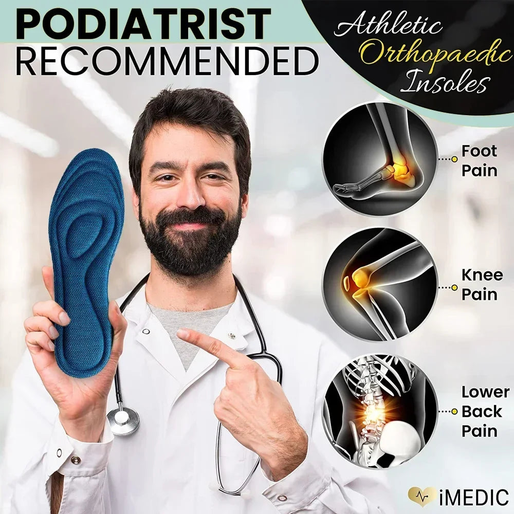 2 Pairs Memory Foam Orthopedic Insoles – Antibacterial, Sweat-Absorbing Shoe Inserts for Sports, Running, and Everyday Comfort