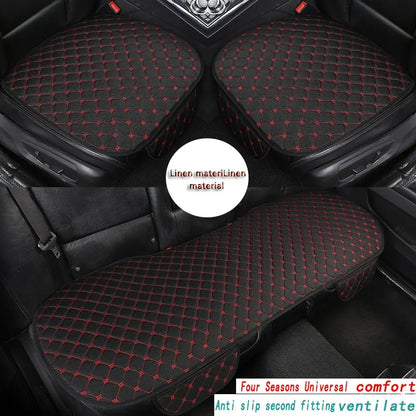 Linen Quilted Embroidered Car Cushion Set - Universal Three-Piece Set for All Seasons, Backrest Not Included