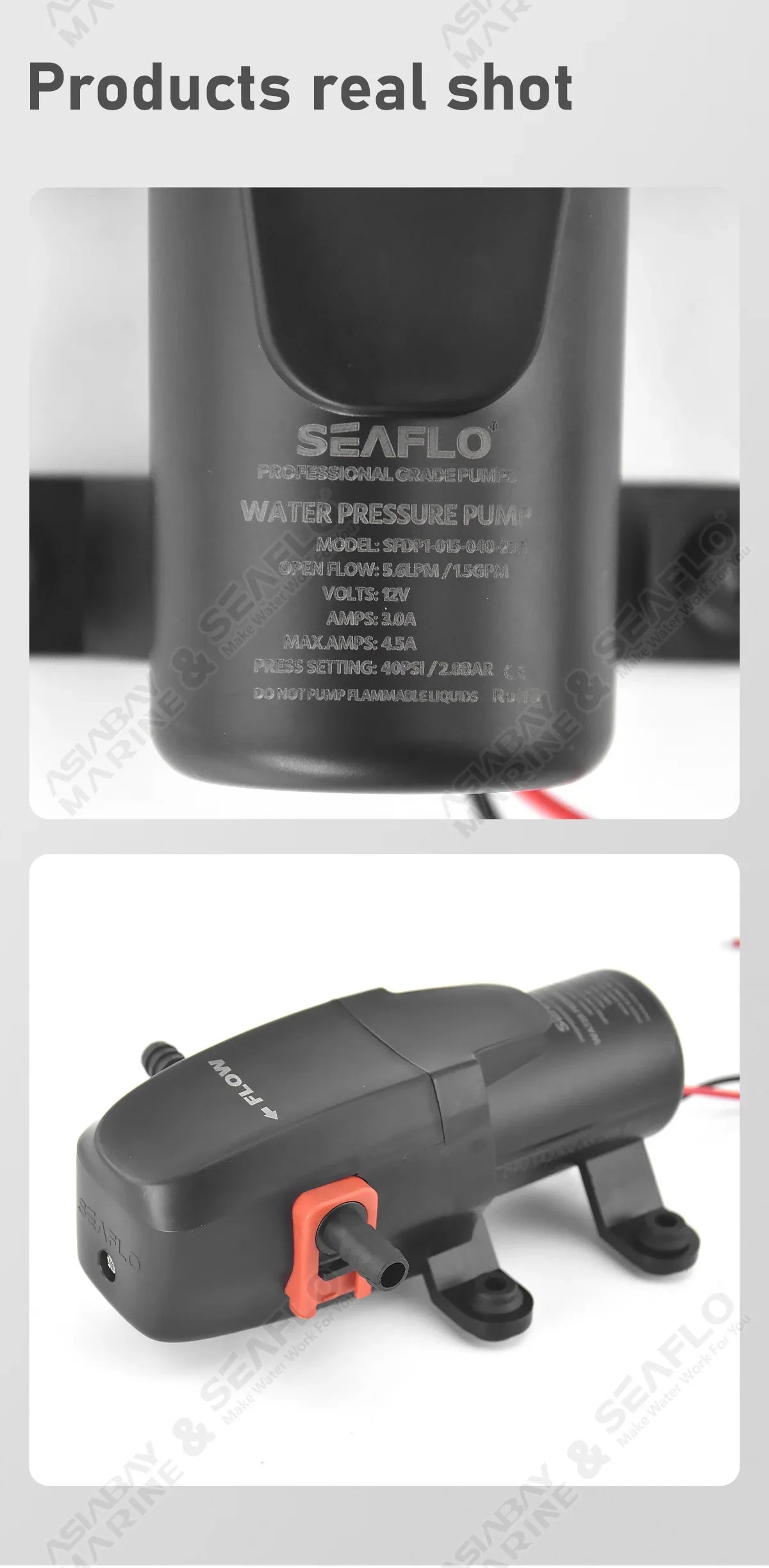 SEAFLO 12V 23A 40 PSI Automatic Marine Water Pump – Self-Priming Electric Diaphragm Pump for Boat, RV & Caravan High Pressure