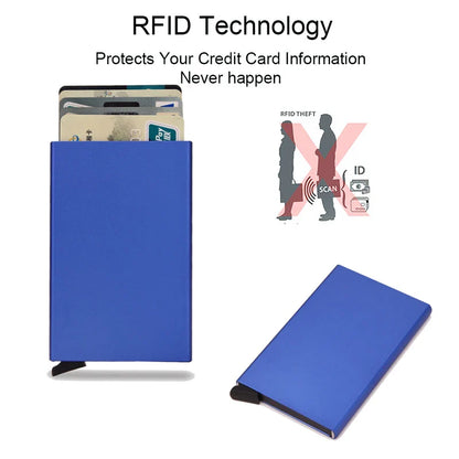 RFID Smart Wallet Card Holder: Metal Slim Pop-Up Minimalist Wallet for Men & Women - Small Black Purse Vallet for Secure and Stylish Carry
