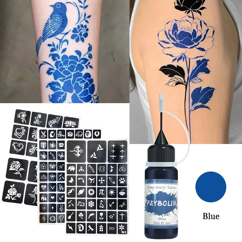 Long-Lasting Temporary Tattoo Ink Kit – Includes 3 Stickers & Freehand Gel for Face & Body Party Makeup Tattoos