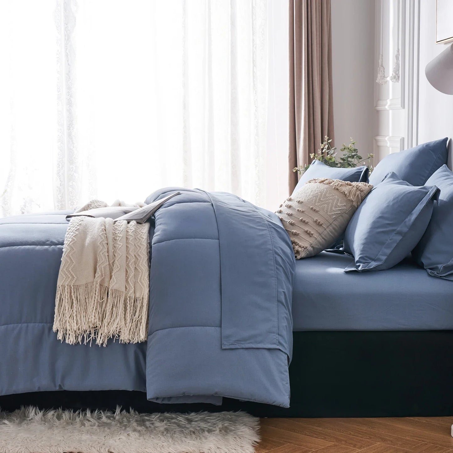 7-Piece Queen Bed-in-a-Bag Comforter Set — Solid Geometry Comforter, Sheets & Pillowcases, Stylish Bedroom Gift