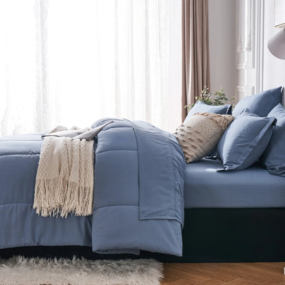 7-Piece Queen Bed-in-a-Bag Comforter Set — Solid Geometry Comforter, Sheets & Pillowcases, Stylish Bedroom Gift