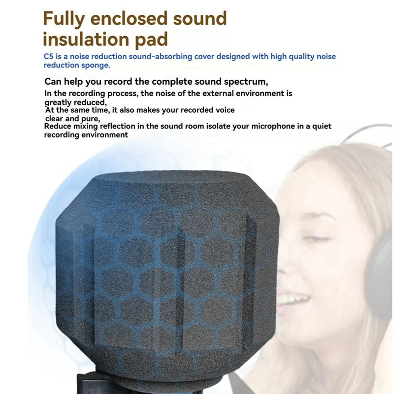 C5 Microphone Windshield — Acoustic Filter Sponge for Professional Condenser Mic Studio Soundproofing
