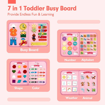Montessori Toddler Busy Board – Educational Travel Toy for Motor Skills & Baby Learning, Perfect Christmas Gift