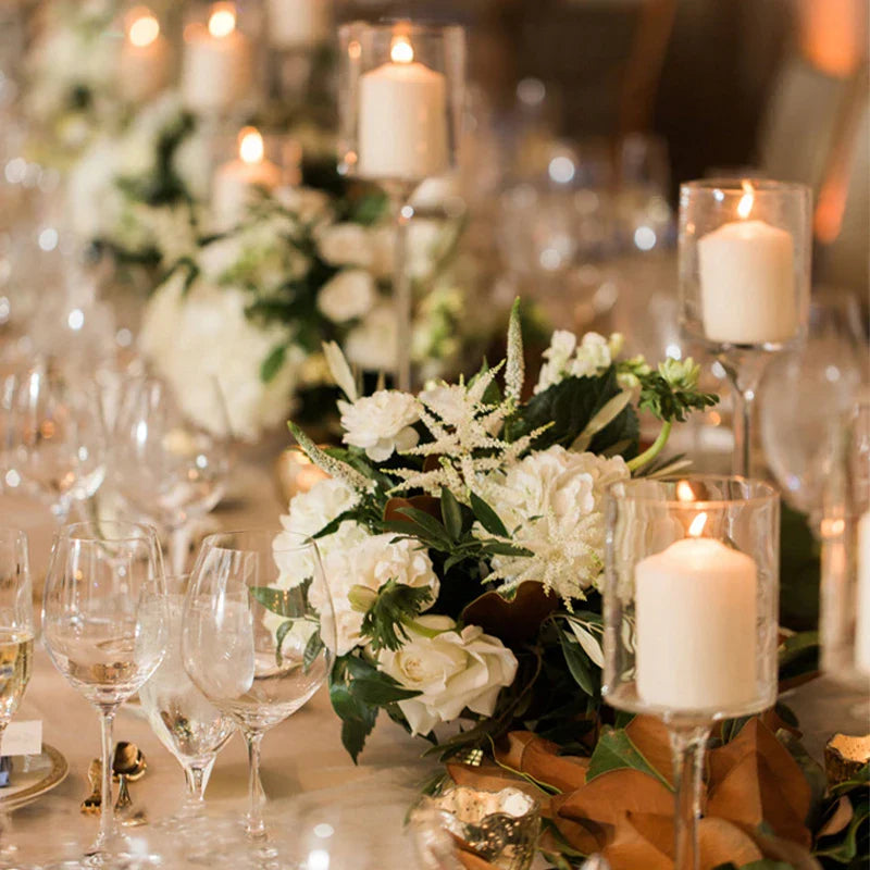 Modern Light Luxury High-Footed Glass Candle Holders – Transparent Wedding Props & Romantic Candle Lights