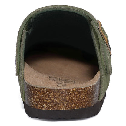 Asgard Women’s Genuine Leather Clogs – Soft Cork Footbed Cow Suede Mules with Adjustable Strap, Fashion Comfort Slip-On Slippers
