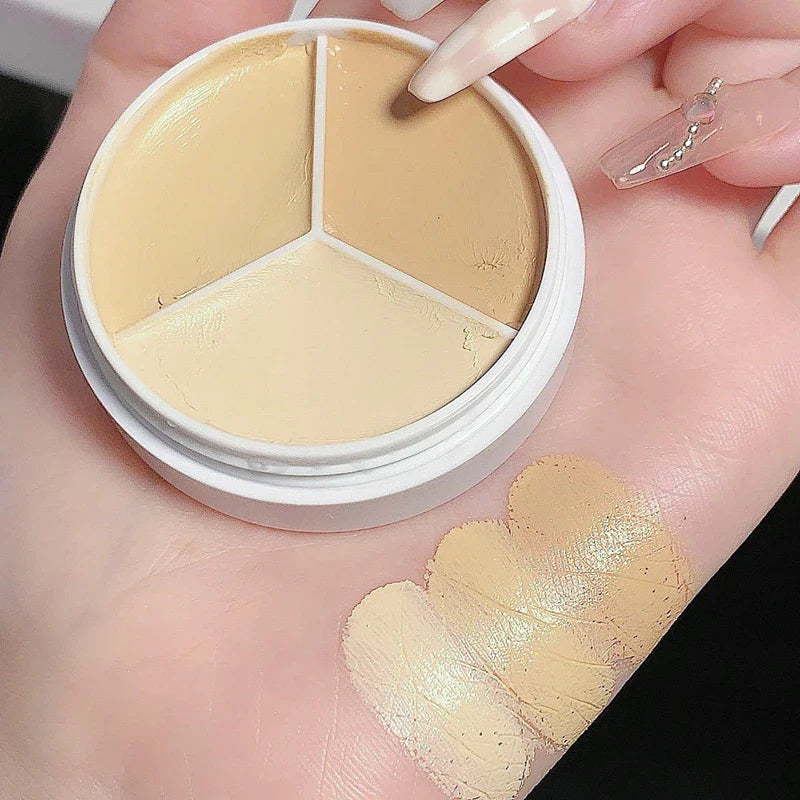 3-Color Concealer Cream Palette – Full Coverage for Acne, Dark Circles & Contour with Brush, Moisturizing Makeup