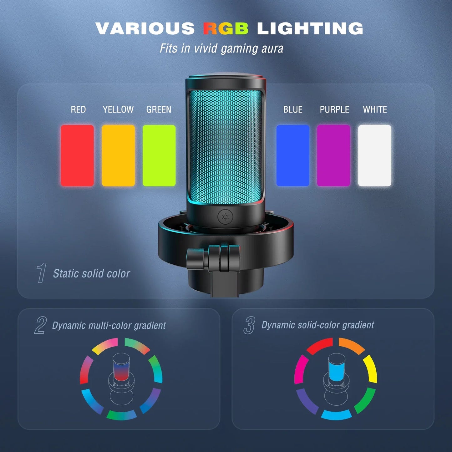 FIFINE USB Microphone A8 - Perfect for Recording and Streaming on PC and Mac with Headphone Output, Touch-Mute Button, and 3 RGB Modes