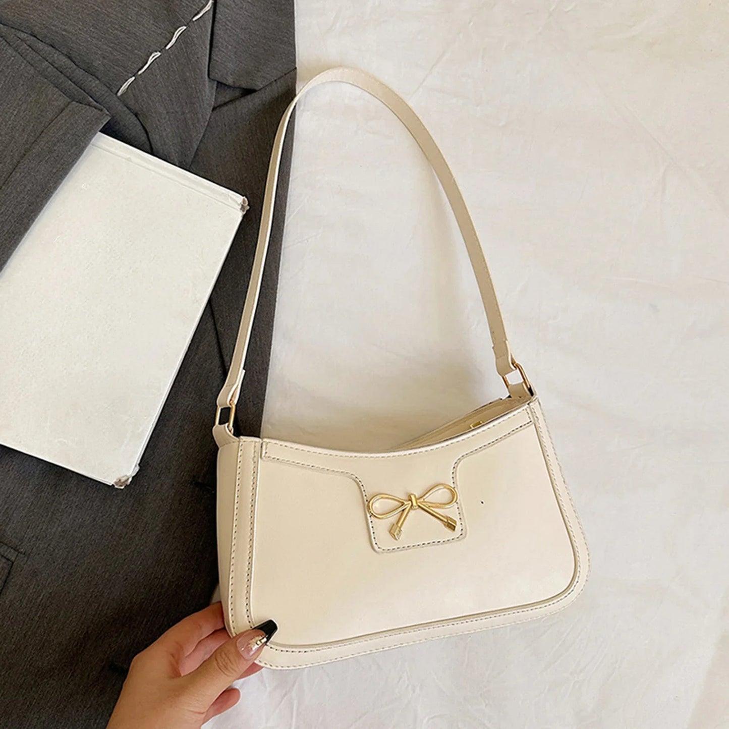 Women’s Shoulder Bag — Elegant Bow Large Capacity Soft Tote Handbag for Casual Daily Use