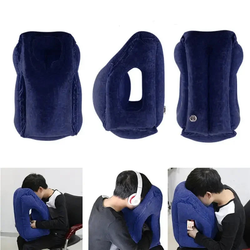 Inflatable Air Cushion Travel Pillow - Headrest with Chin Support for Airplane, Office Rest, and Neck Nap