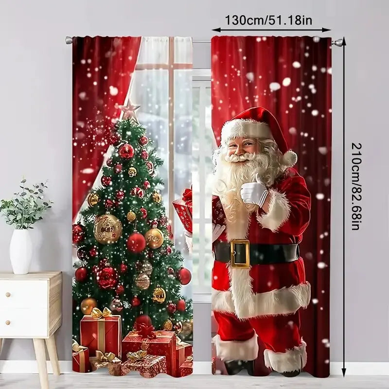 Santa Claus & Christmas Tree Pole Bag Curtains – Holiday Bedroom & Living Room Home Decoration