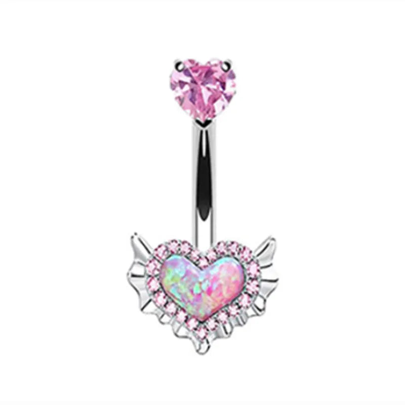 Stainless Steel CZ Belly Button Piercing – Heart & Butterfly Navel Barbell Jewelry for Women Sexy Navel Ring