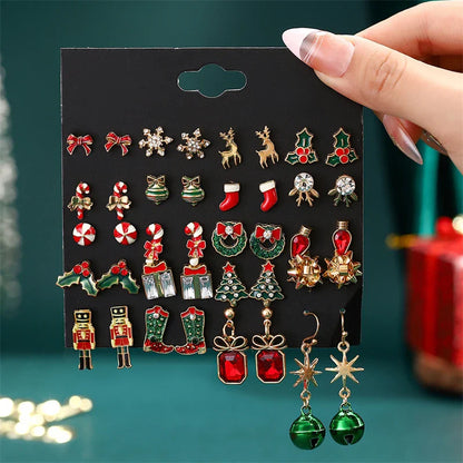 12/20 Pairs Christmas Earrings Set – Shiny Crystal Snowflake, Elk, Bowknot & Xmas Tree Studs for Women, Holiday & New Year Gifts