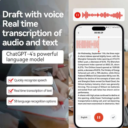Smart AI ChatGPT-4 Voice Call Recorder — Real-Time Summarize Translator Device with Phone Charging, 8-128GB Storage