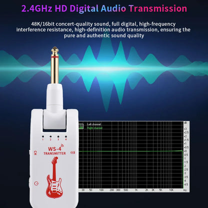 2.4G Wireless Guitar System – Transmitter & Receiver Set for Electric Guitar & Bass, 48K/16bit Real-Time Audio Transmission
