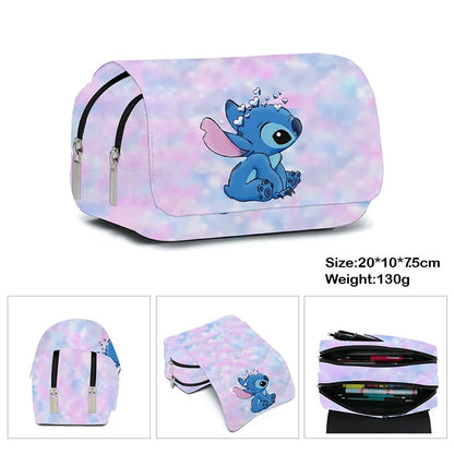 Anime Stitch Fully Printed Flap Pencil Case – Cartoon Stationery Bag for Primary & Secondary Students
