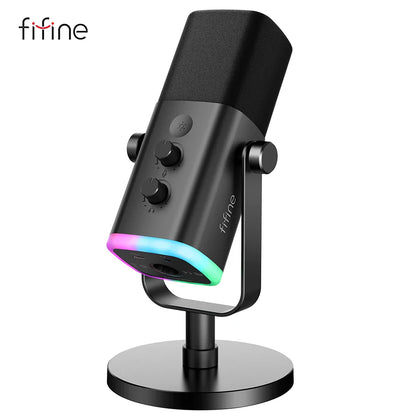 FIFINE AM8 USB/XLR Dynamic Microphone with Touch Mute, Headphone Jack & I/O Controls for PC, PS5/PS4, Gaming & Mixer