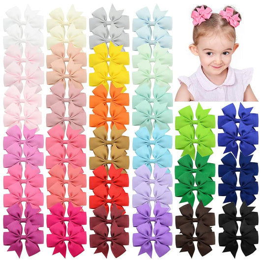 20/40PCS Sweet Candy Color Bow Hair Clip Set – Cute Ribbon Hairpins for Baby Girls & Kids Hair Accessories Gift
