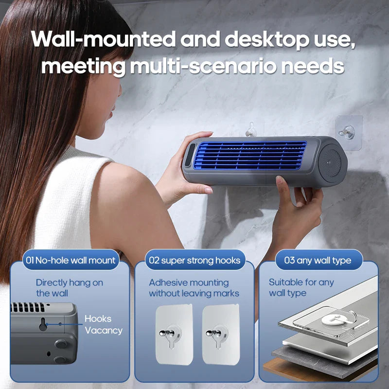 KINSCOTER Portable Air Conditioner Fan, 2000mAh Rechargeable Quiet Desktop Tower Fan, Wall-Mount or Desktop Circulating Fan with 3-Speed Adjustable Settings