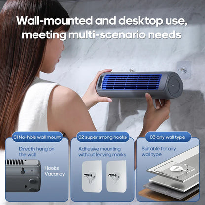 KINSCOTER Portable Air Conditioner Fan, 2000mAh Rechargeable Quiet Desktop Tower Fan, Wall-Mount or Desktop Circulating Fan with 3-Speed Adjustable Settings