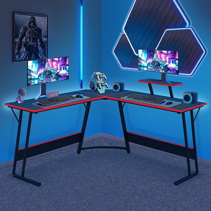 50-Inch L-Shaped Gaming Desk – Corner Computer & Home Office Desk with Large Black Tabletop