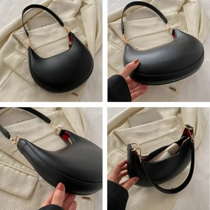 Women’s Moon-Shaped Shoulder Bag – Luxury High-End Baseball Style Elegant Crossbody Handbag Fashionable Lady Purse