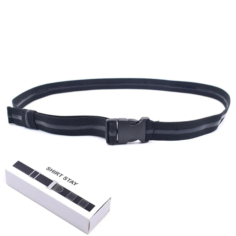 Black Shirt Stay Belt - Adjustable Elastic Non-Slip Shirt Holder Strap for Men & Women to Keep Shirts Tucked In