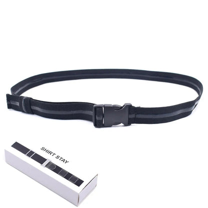 Black Shirt Stay Belt - Adjustable Elastic Non-Slip Shirt Holder Strap for Men & Women to Keep Shirts Tucked In