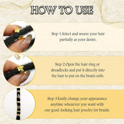 60PCS Gold Hair Jewelry for Braids — Metal Loc Clips, Dreadlock Accessories & Hair Decorations for Women