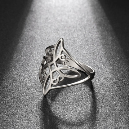 Witch Knot Stainless Steel Ring – Wiccan Celtic Knot Amulet, Good Luck & Protection Jewelry for Men & Women