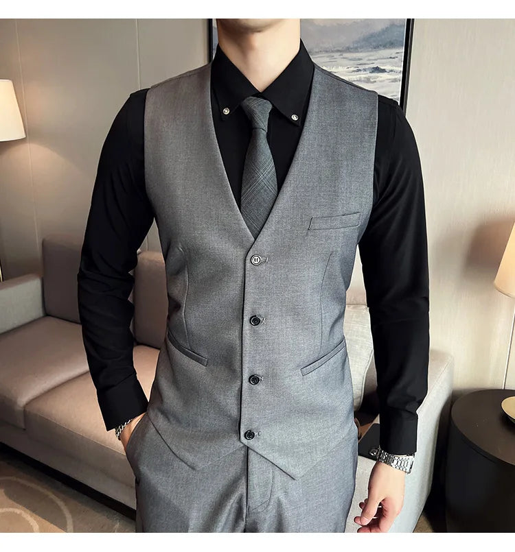 High-Quality Men’s 3-Piece Suit Set — Business Casual & Wedding Outfit (Jacket + Vest + Trousers), 2024 Fashion Banquet, Sizes S-6XL