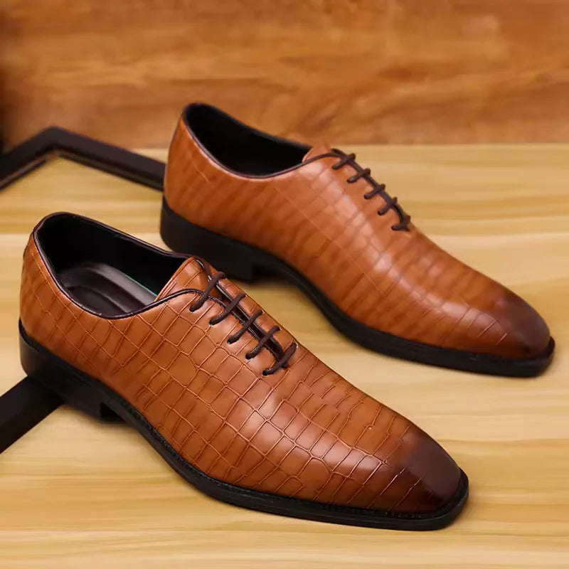 Men’s Luxury Leather Brogue Oxford Shoes - Retro Carved Lace-Up Wedding & Business Dress Shoes for Office Wear