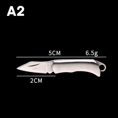 Mini Brass Knife Keychain - Stainless Steel Folding Cleaver Pendant Pocket Tool
