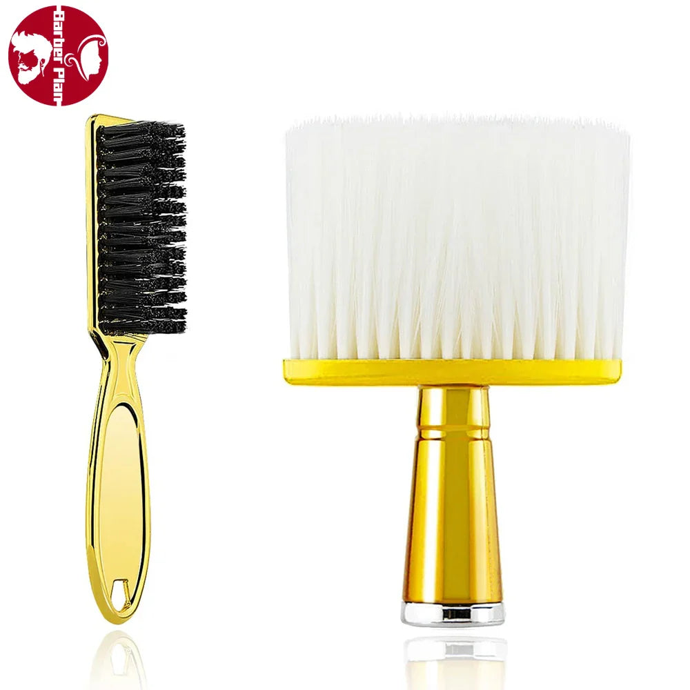 Pro Barber Brush Set: 2pcs Hairdresser Blade Clean Brushes - Neck Duster & Clipper Cleaning Hairbrush Accessory for Barbershop