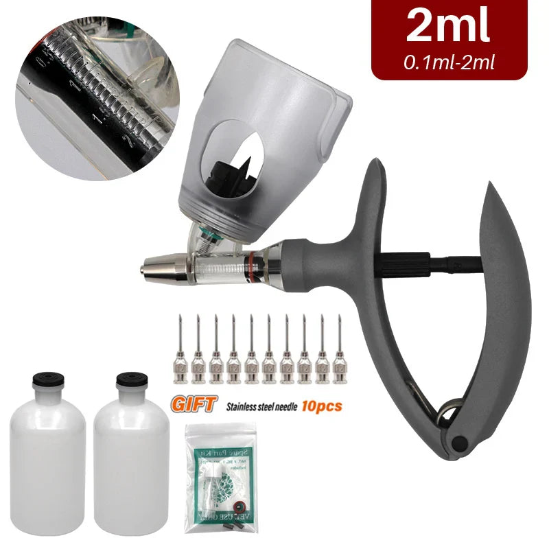 Automatic Veterinary Syringe 1ml/2ml/5ml — Adjustable Continuous Injection for Livestock, Pigs, Cattle, Sheep