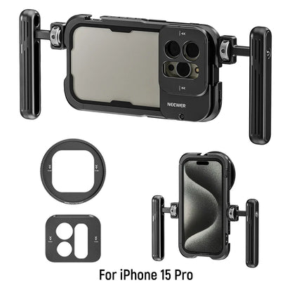 NEEWER Phone Cage Video Rig — Dual Handles Stabilizer for iPhone 15 Pro / Pro Max | Smartphone Video Recording Rig
