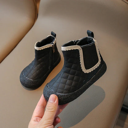 Autumn Winter Baby Girls Boots — Waterproof, Windproof, Non-Slip Plush Ankle Shoes for Kids