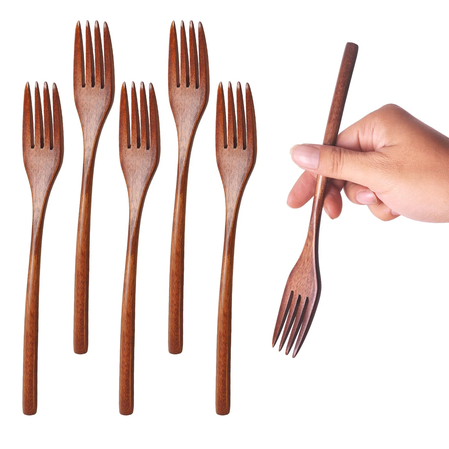 5-Piece Wooden Spoon and Fork Set – Eco-Friendly Natural Ellipse Ladle for Cooking, Tableware Accessories