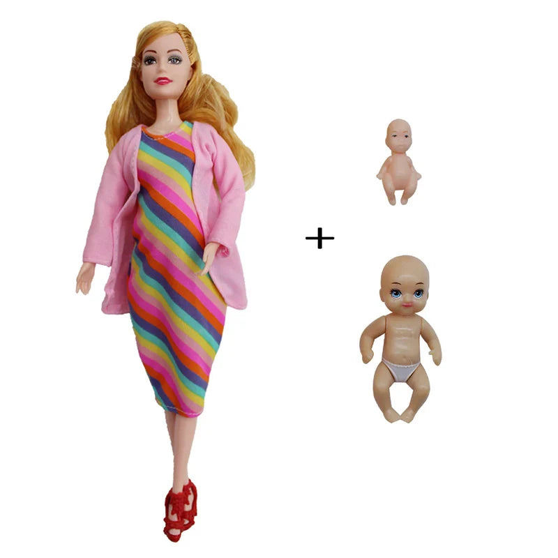 Educational Pregnant Doll Toy for Children – Includes Two Babies, Random Shoes & Fashion Clothes, Gift for Girls Games