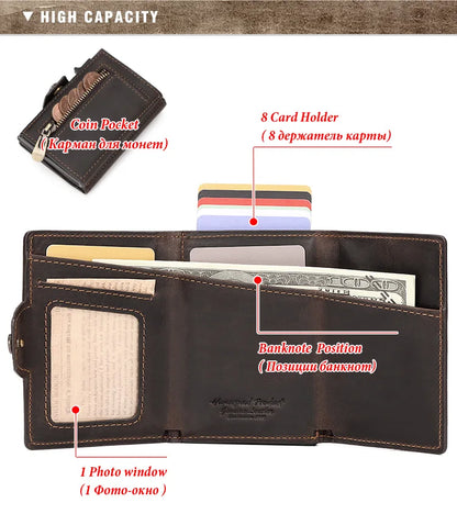 HUMERPAUL Men’s Pop-Up Card Holder – Crazy Horse Leather RFID Blocking Slim Wallet with Money Pocket & Metal Bank Card Case