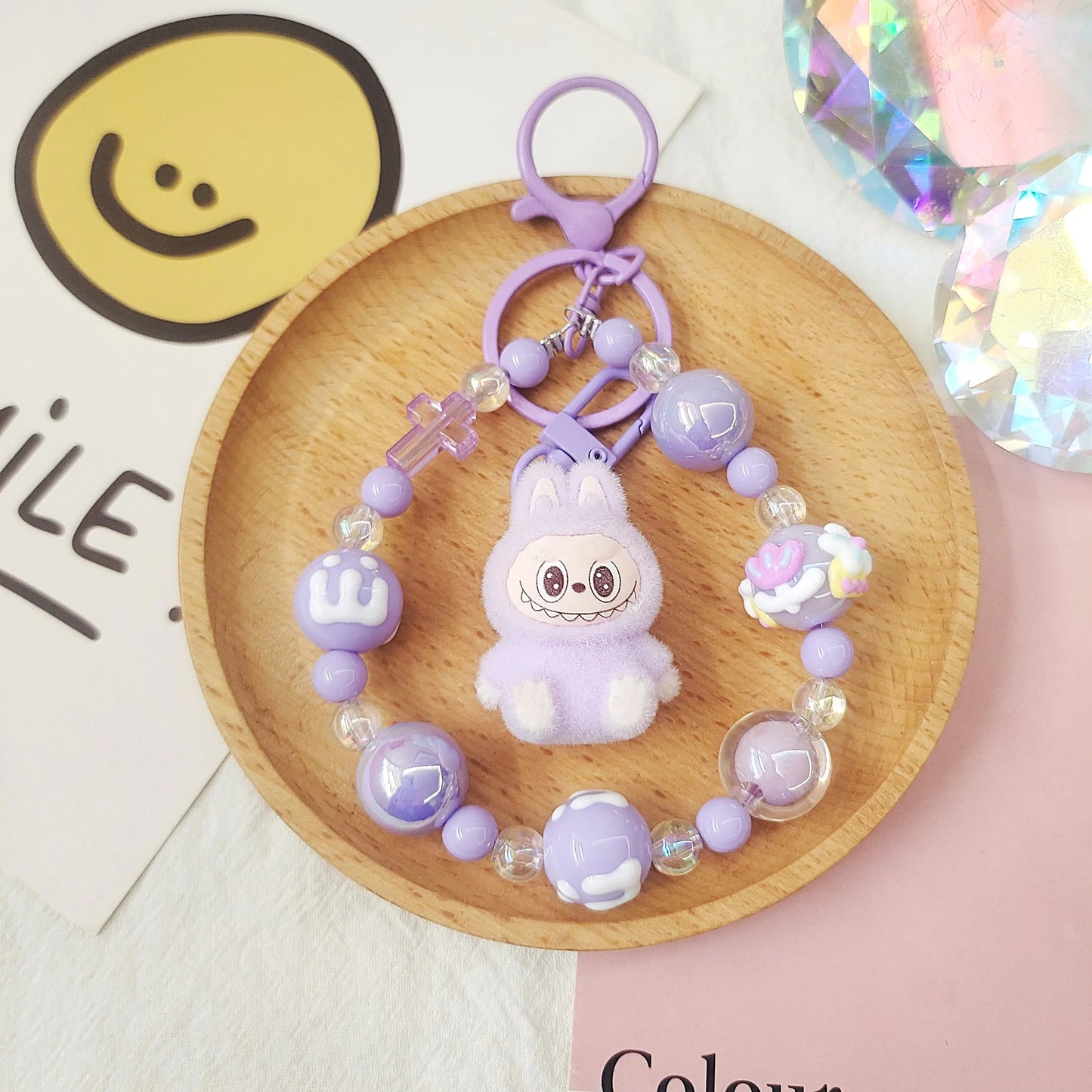 Labubu Cartoon Resin Bead Keychain – Creative Backpack Pendant DIY Gifts for Kids & Couples