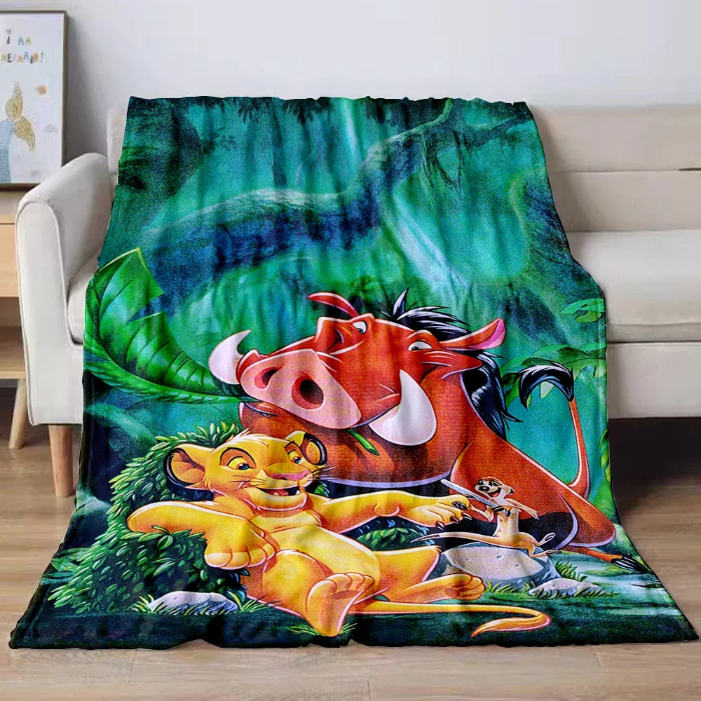 Lion King Simba Cartoon Flannel Blanket – Soft Cozy Throw for Sofa, Bed, Car, Camping, Travel & Kids Gift