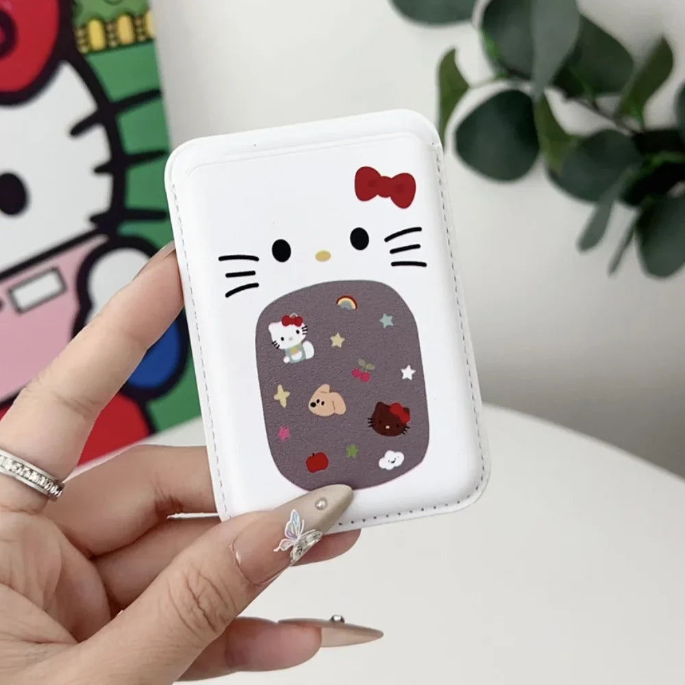 INS MagSafe Hello Kitty Wallet Card Holder Case for iPhone 17 / 16 / 15 / 14 / 13 Air Pro Max – Magnetic Card Clip Slim Wallet Phone Cover for Girls Gift Style Accessory
