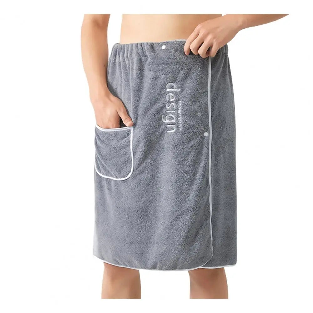 Men’s Quick Dry Grooming Towel - Secure Buckle Bath Wrap with Pocket for Gym, Spa, Sauna and Shower Use