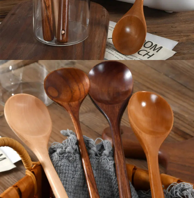 Long Wooden Spoons – Natural Coffee Stirring Rods & Tea Dessert Spoons for Soup Kitchen Tableware
