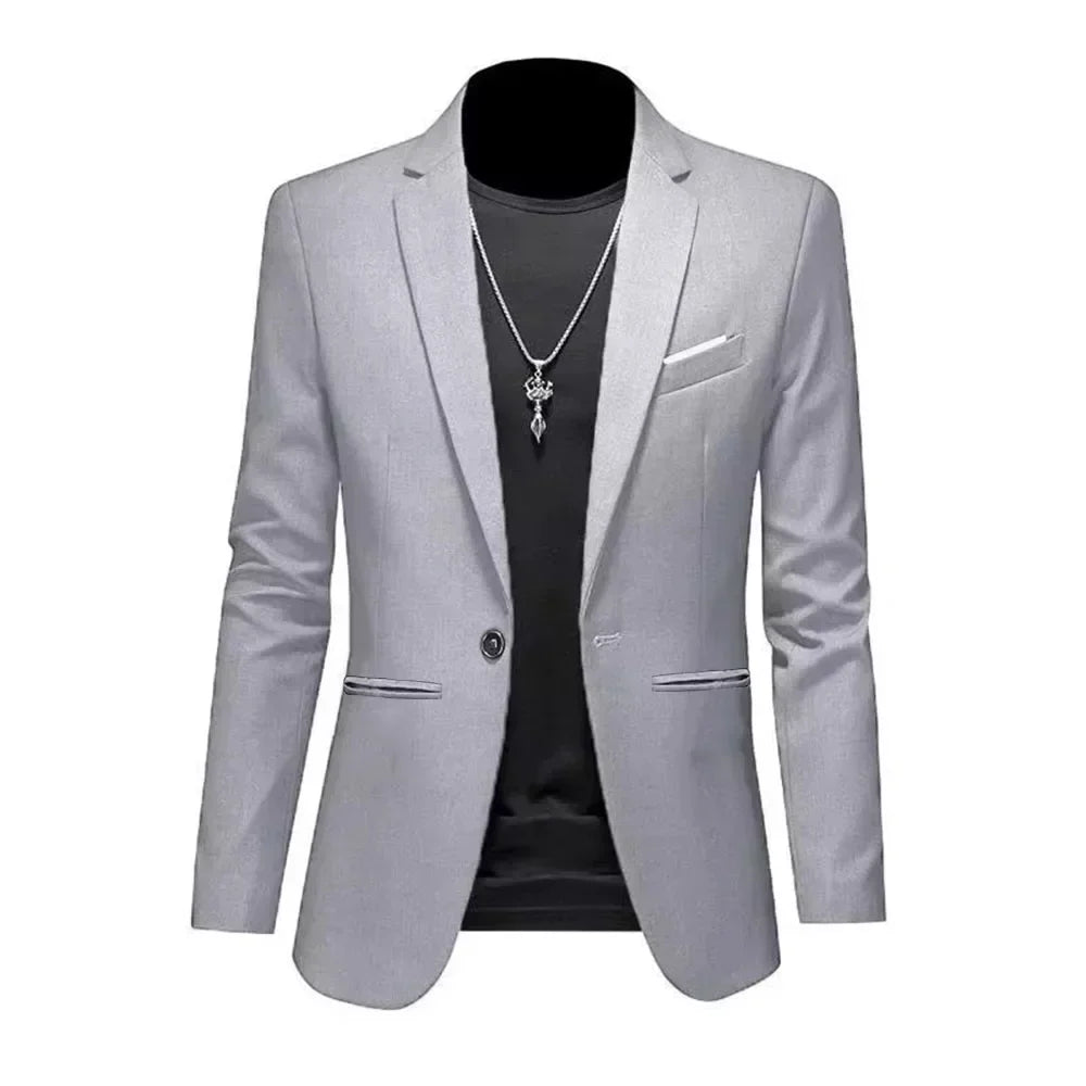 Men’s Casual Business Slim Fit Suit Jacket — Trendy Autumn Single-Button Formal Blouse, Non-Iron Solid Color